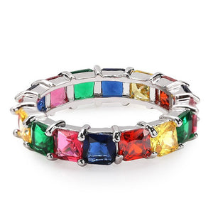 Hip Hop Bling Iced Out Square Cubic Zirconia Ring Tennis Chain Rings Women Men 1 Rows CZ Zircon Ring Jewelry Gold Silver
