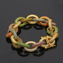 Load image into Gallery viewer, Hip Hop Micro Paved AAA Cubic Zirconia Bling Iced Out Man Bracelets Multicolor CZ Link Chain Men Hiphop Rapper Jewelry Gold