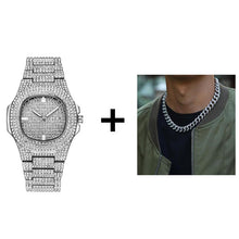 Load image into Gallery viewer, Necklace +Watch+Bracelet Hip Hop Miami Curb Cuban Chain Gold Iced Out Paved Rhinestones CZ Bling Rapper For Men Jewelry