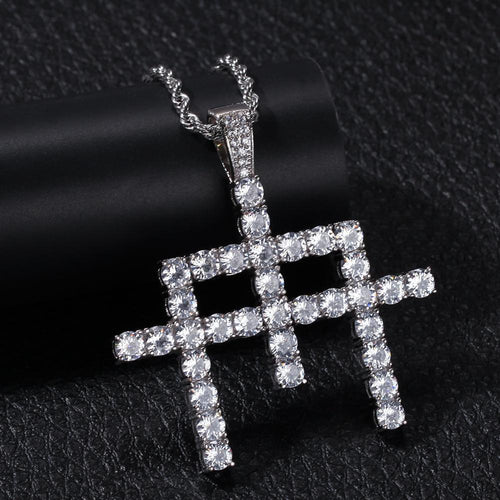 Hip Hop AAA Cubic Zirconia Paved Bling Iced Out 3 Cross Splice Pendants Necklace for Men Hiphop Rapper Jewelry Silver