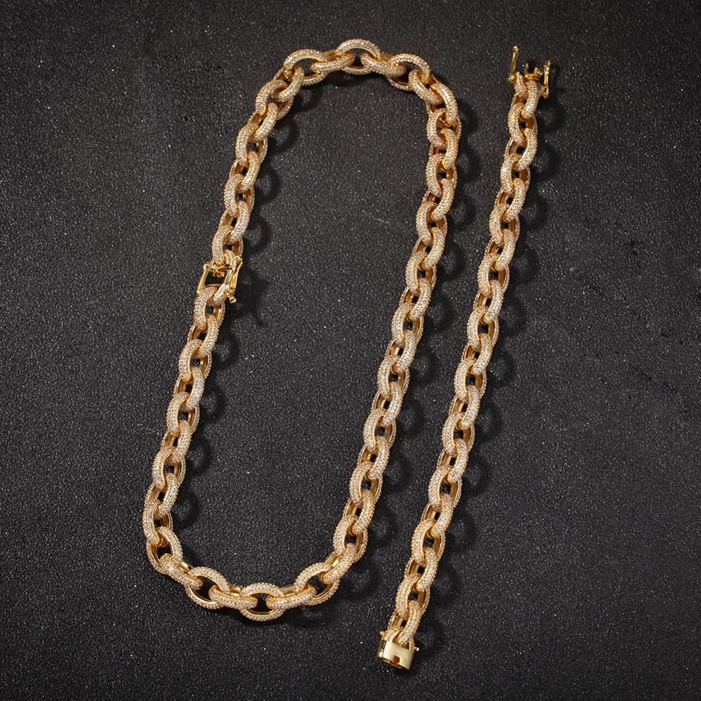 Hip Hop Micro Pave AAA Cubic Zirconia Gold Silver Round Link Chain Chokers Necklaces for Men Rapper Jewelry Drop Shipping