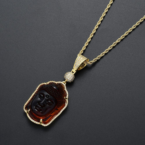 Hip Hop Micro Paved AAA CZ Stone Bling Ice Out Sakyamuni Buddha Pendants Necklace for Men Rapper Jewelry