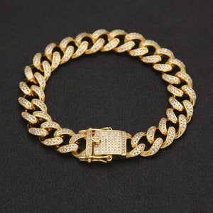 13mm wide Hip Hop CZ Stones Paved Bling Iced Out Round Miami Curb Cuban Link Chain Bracelets for Men Rapper Jewelry Gold Silver