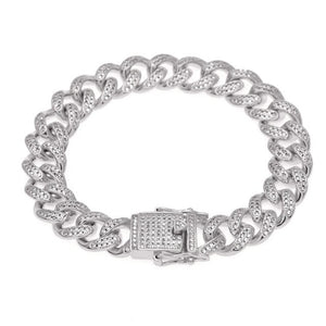 13mm wide Hip Hop CZ Stones Paved Bling Iced Out Round Miami Curb Cuban Link Chain Bracelets for Men Rapper Jewelry Gold Silver