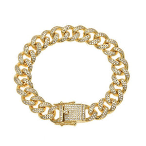 13mm wide Hip Hop CZ Stones Paved Bling Iced Out Round Miami Curb Cuban Link Chain Bracelets for Men Rapper Jewelry Gold Silver