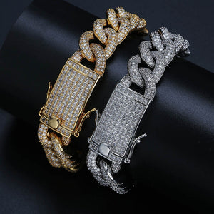 Micro Paved AAA Cubic Zirconia Miami Curb Cuban Chain Bracelet For Men Hip Hop Bling Iced Out CZ Rapper Bracelets Jewelry 7"8"